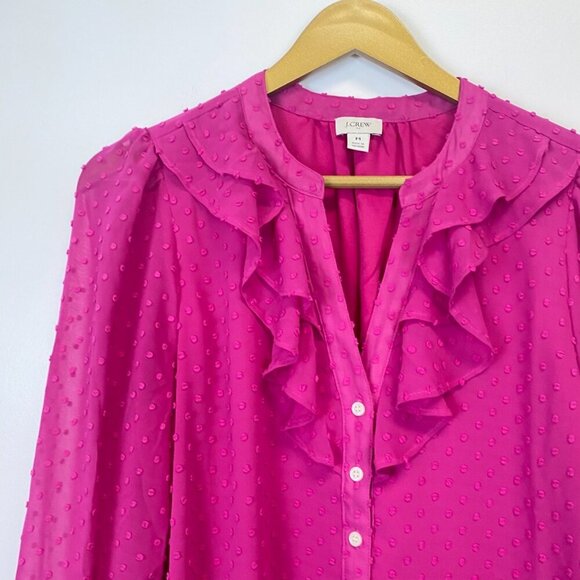 J. Crew Pink Textured Chiffon Ruffle Button Up Blouse - Picture 8 of 15